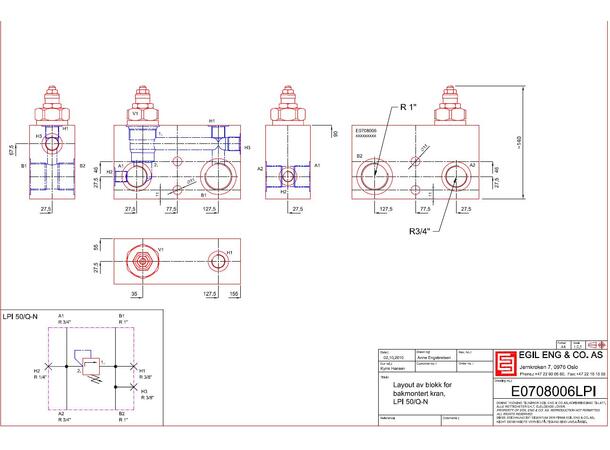 Blokk kompl. for bakm. kran 3/4"-1" med LPI 50 P=3/4", T=1" justert 300bar