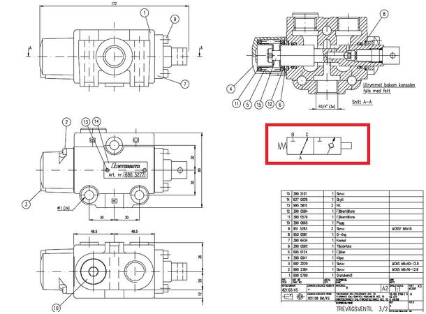 Tippstoppventil 2/2 RV713 (1800) 3/4'' mekanisk m/fjærretur sleide trekkes inn