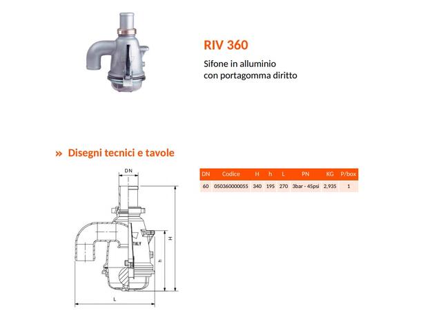 SIFFONVENTIL  ART.748 Ø60. RIV 360 giada