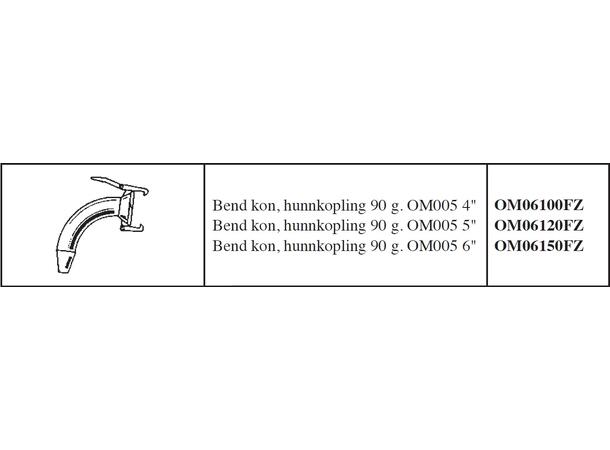 OM bend hun 90gr. m/kon. 6"/ Ø150 uten feste for sprederplate