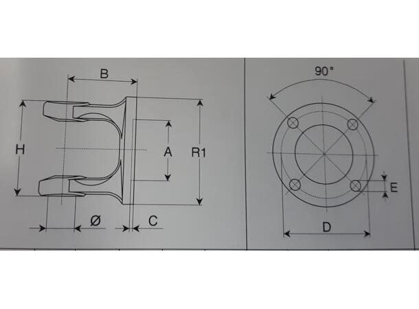 GAFFEL M/FLENS G7  Ø130mm/4-h. Kryssmål Ø30,2 x 91,5