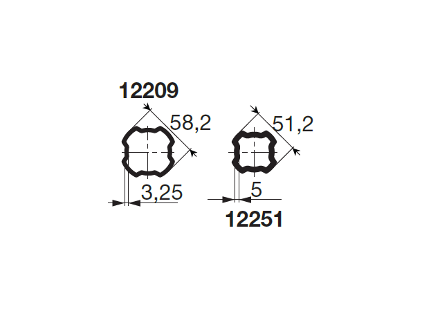 PROFILRØR S8 Ø58,2x3,2mm. 1,0M SFT S8 og H7 - ytre  1,0 meter
