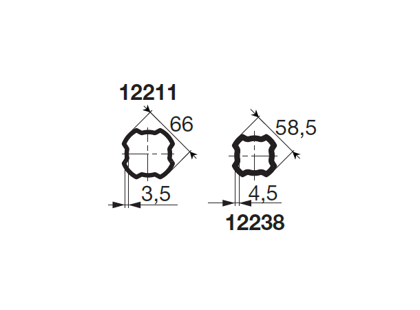 PROFILRØR S9 Ø66,0x3,5mm. 1,0M SFT S9 - ytre  1,0 meter