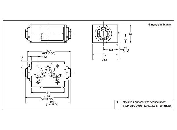 Tilbakeslagsventil CHM5-D/11N A+B pilot Cetop 05