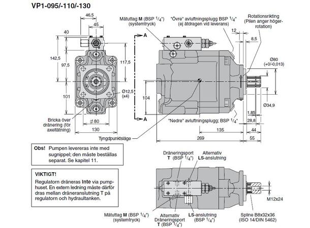 Stempelpumpe variabel - 130cc cw, ls, lastebil - VP1-130-R