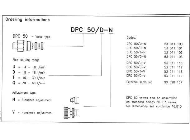 Volumkontr.v. DPC 50/T-N 16-30 l/min 3-veis, trykk.komp.