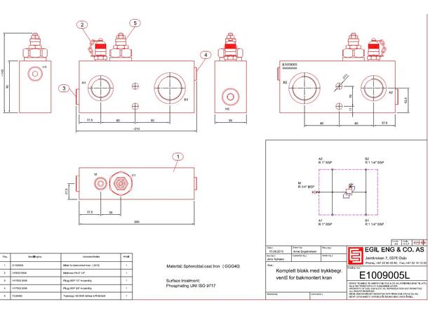 Blokk kompl. for bakm. kran 1"-1 1/4" med LPI 50 P=1", T=1 1/4" justert 300bar