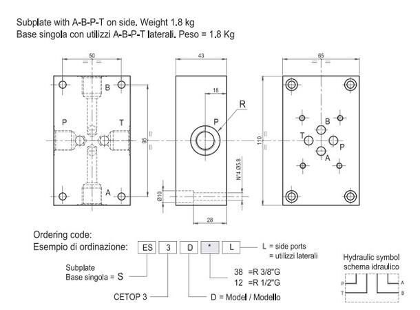 Underplate NG06 3/8" bsp side porter, Stål