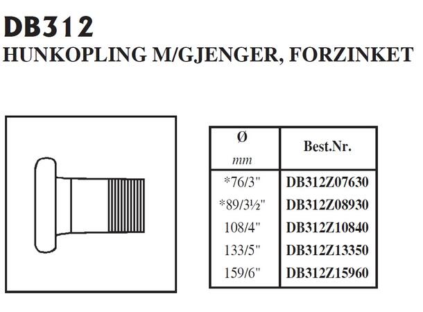 BAUER hun m/gjenger 6"/ Ø159x150mm 6" med 6"gjenger