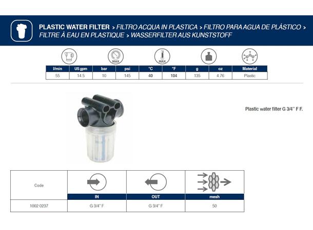 Filter sug/retur 50 l/min  3/4", Vann 50 Mesh