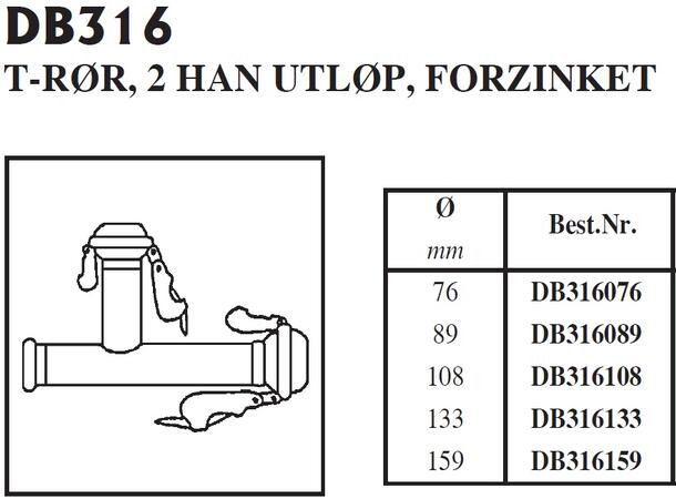 BAUER T-rør, 2 han utl. 5"/ Ø133