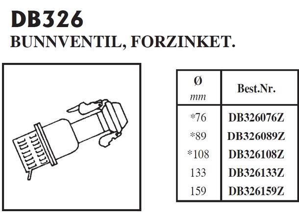BAUER bunnventil han 3"/ Ø76 m/tilbakeslagsventil