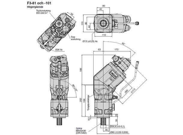 Stempelpumpe F3-081-R Lastebil m/clutch