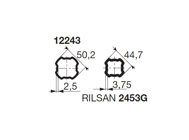 PROFILRØR S4R Ø44,7x3,7mm m/Rilsan 1,07M SFT S4R - indre med Rilsan L=1075mm.