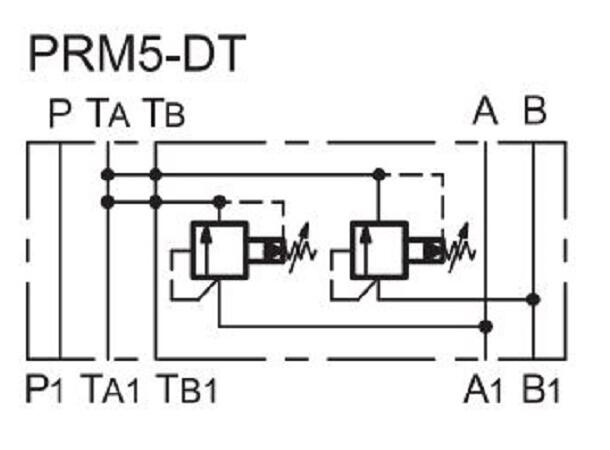Trykkbegrensningsventil PRM5-DT Cetop 05, A=>T og B=>T, 14-70 bar