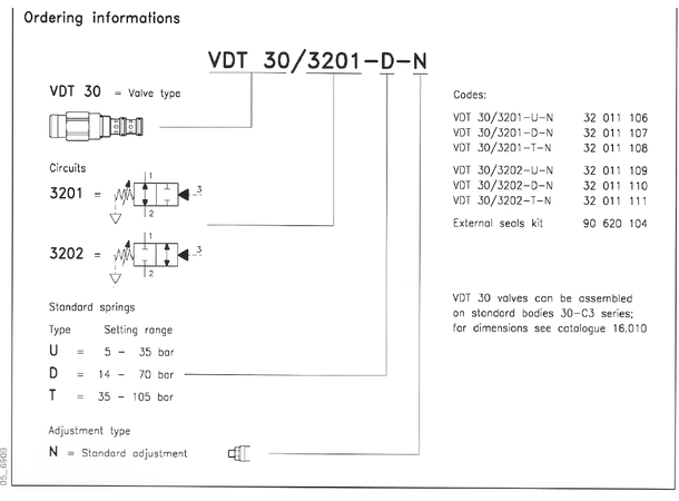 Skyttelventil, VDT 30/3202-Q-N 40l/min 70-210 bar