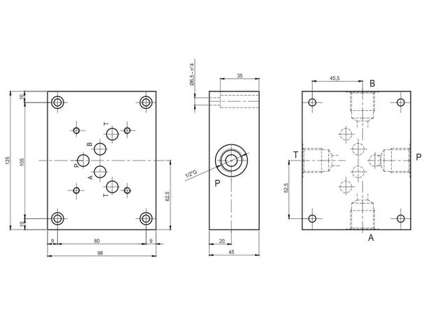 Underplate NG10 1/2" bsp side porter, stål