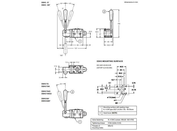 Retningsventil DSH3-SAK2/10N manuell Cetop 03, 75l/min 350bar