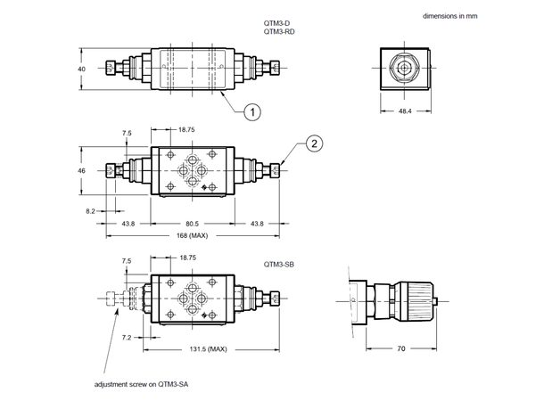 Volumkontrollventil QTM3-D/ck3 strupe/tilbakeslag ventil A og B