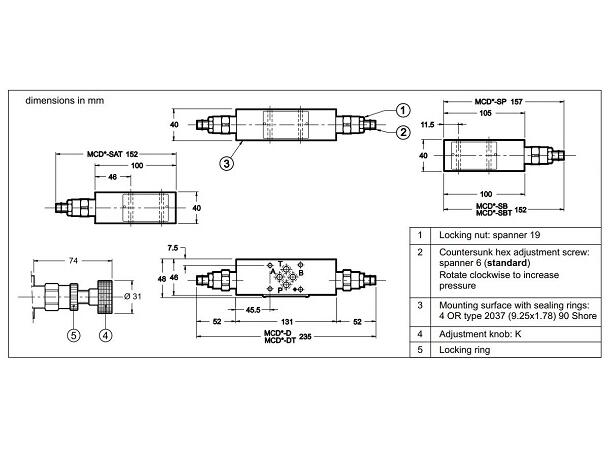 Trykkbegrensningsventil PRM3-BA140/10N/S Cetop 03, 0-140bar, B=>A