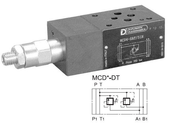 Trykkbegrensningsventil MCD4-DT Cetop 03, 0-140 A=>T og B=>T