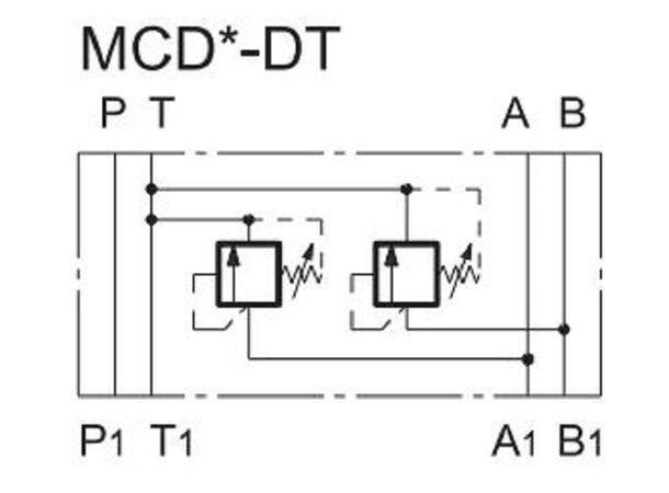 Trykkbegrensningsventil MCD4-DT Cetop 03, 0-140 A=>T og B=>T