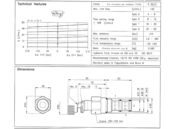 Volumkontr.v. DPC 50/D-N 8-16 l/min 3-veis, trykk.komp.