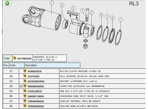 HUB RL3 1-3/4"z20 T.PIN CW (4 KEYWAYS) Til friløp, pos 5