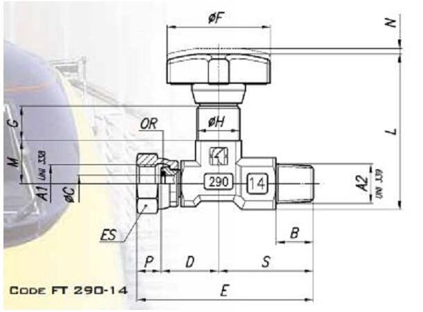 Manometerventil FT290-14 rett hun/han