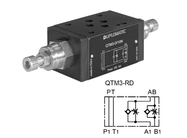 Volumstrømsventil QTM3-RD strupe-/tilbakeslag i A og B, Cetop 03