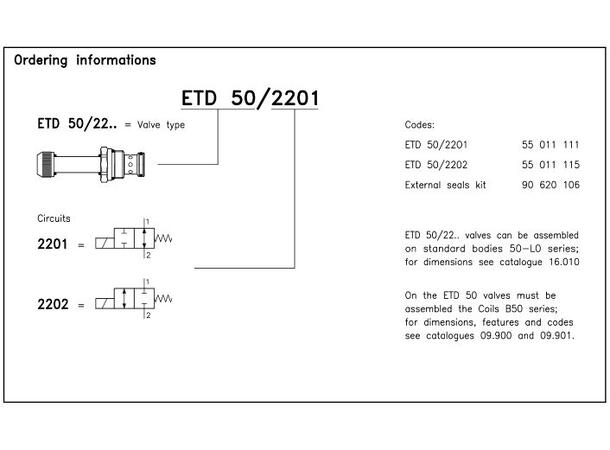 Magnetventil, 2/2, NC, ETD 50/2202 ( Spole B50 )