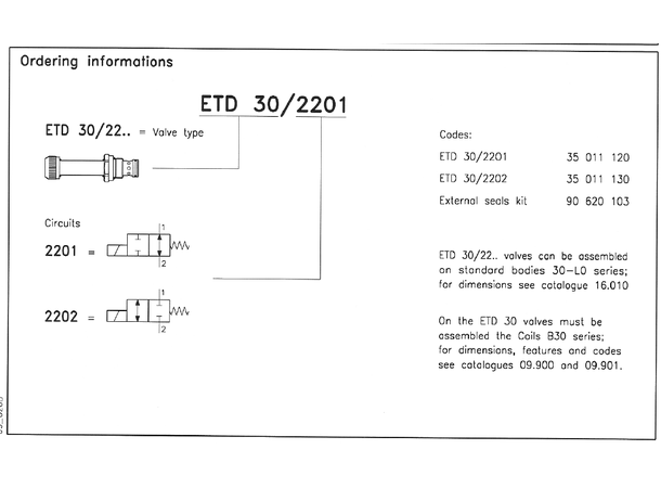 Magnetventil, 2/2, NC, ETD 30/2202 ( Spole B30 )