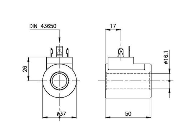 Spole for 30 serien, 12V Ø16,1x50 B30-12C-28H