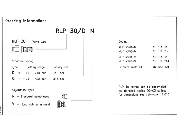 Trykkreduksjonsventil -  RLP 30/D-N 10-210bar 40l/min