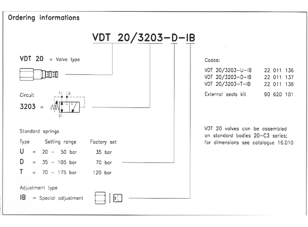 Skyttelventil, VDT 20/3203-D-IB 20l/min 35-105bar