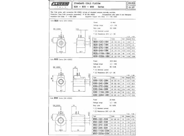 Spole for 20 serien, 12V Ø13,1x35,7 B20-12C-18H