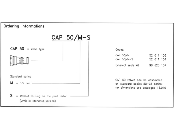 Tilbakeslagsv. pilotstyrt, CAP 50/M 80l/min 3,5bar