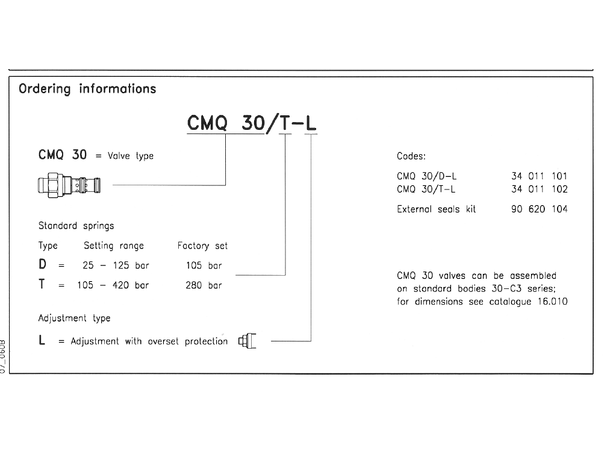Oversenterv. enkel CMQ 30/ T-L 50l/min 105-420bar (280), patron
