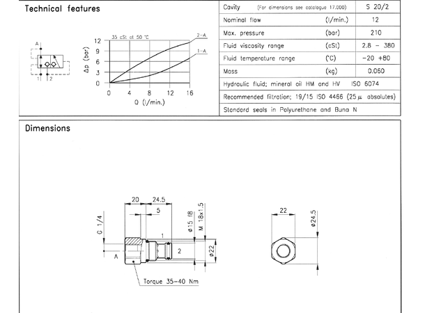 Skyttelventil, CCE 20/B05 12l/min R 1/4"