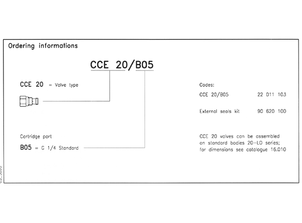 Skyttelventil, CCE 20/B05 12l/min R 1/4"